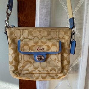Coach Tan and Baby Blue Cross Body Purse